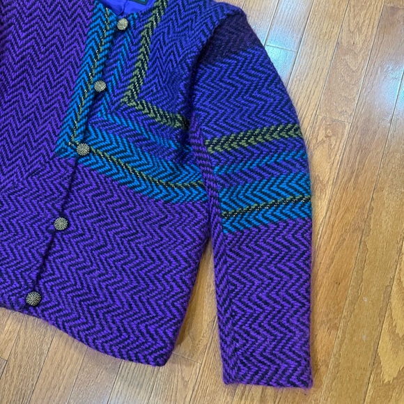 Vintage Fiberworks Handwoven Mohair Jacket Blazer Women’s Large XL Purple Blue - Picture 3 of 8